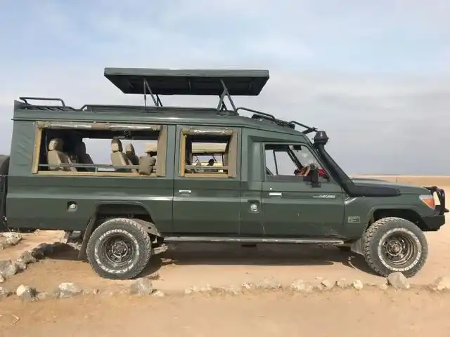 Safari vehicle game drive in Masai Mara National Reserve