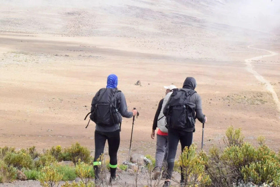 Climbers celebrating at Uhuru Peak summit on Mount Kilimanjaro