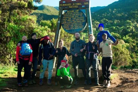 Kilimanjaro climbers starting the Machame Route trek at Machame Gate